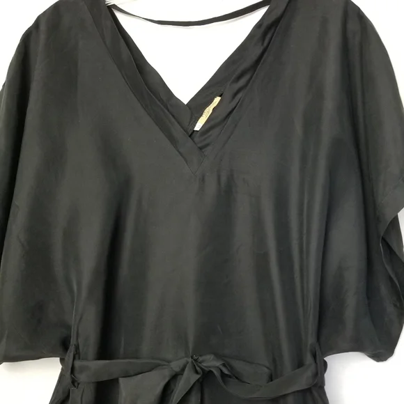 Piko 1988 Black Silk Short Dolman Sleeve Belted Mini Dress Size Medium - Picture 5 of 11